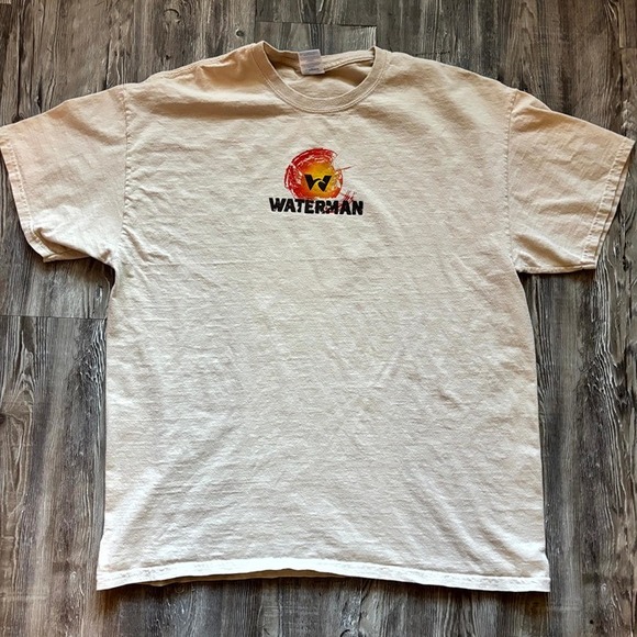 Vintage Waterman Graphic T-Shirt XL Beige Gildan Ultra Cotton Surf Skate Retro - Picture 2 of 9